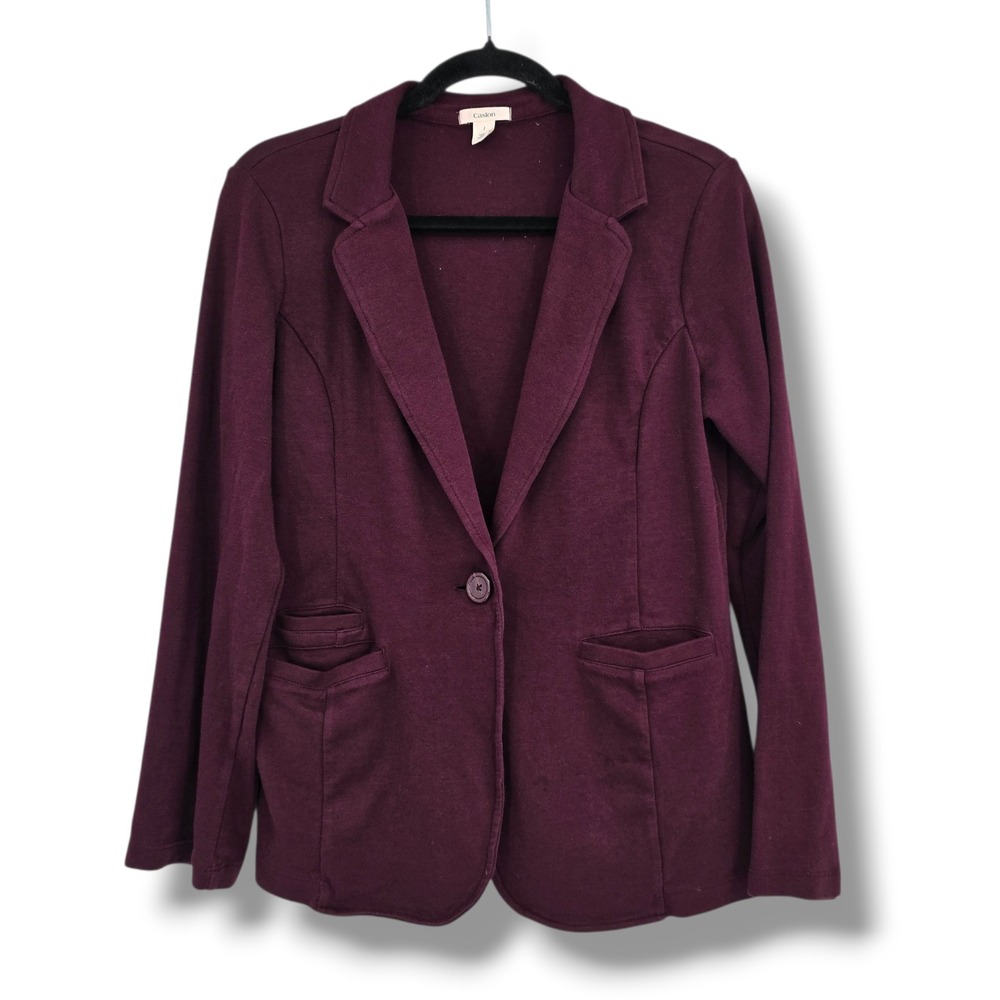 Caslon Womens Burgundy 100% Cotton‎ Knit Single Button Blazer Jacket Size 1